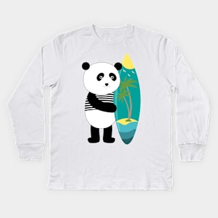 Surf with a panda Kids Long Sleeve T-Shirt